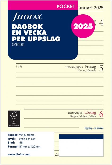 Filofax Dagbok Pocket 2025 V/U SWE