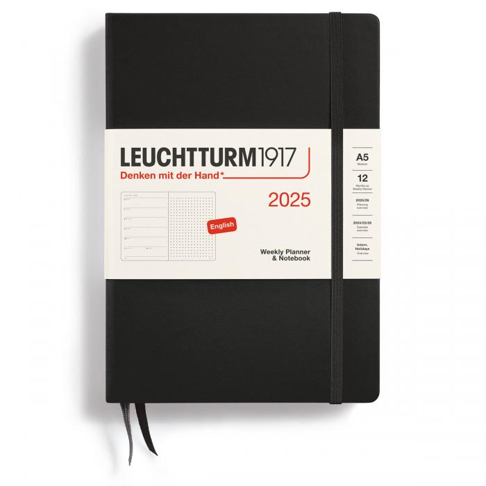 Leuchtturm1917 A5 Vecka/Uppslag Dotted Hard Black 2025