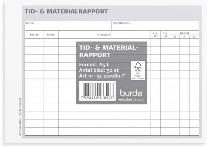 Tid- och materialrapport A5L