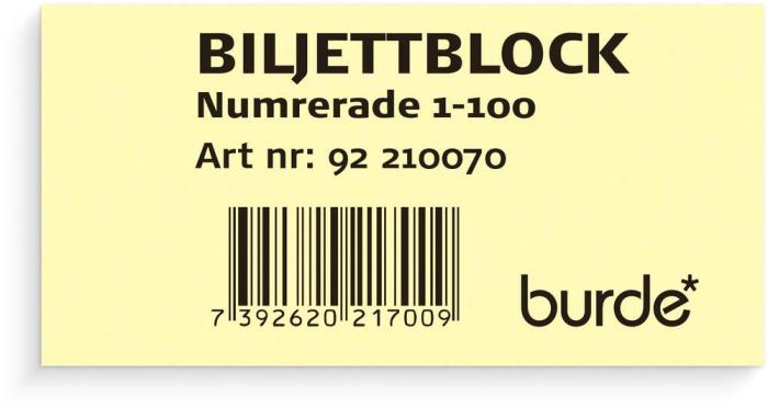 Biljettblock gul 