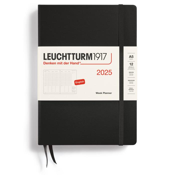 Leuchtturm1917 A5 vertikalt veckouppslag Black 2025