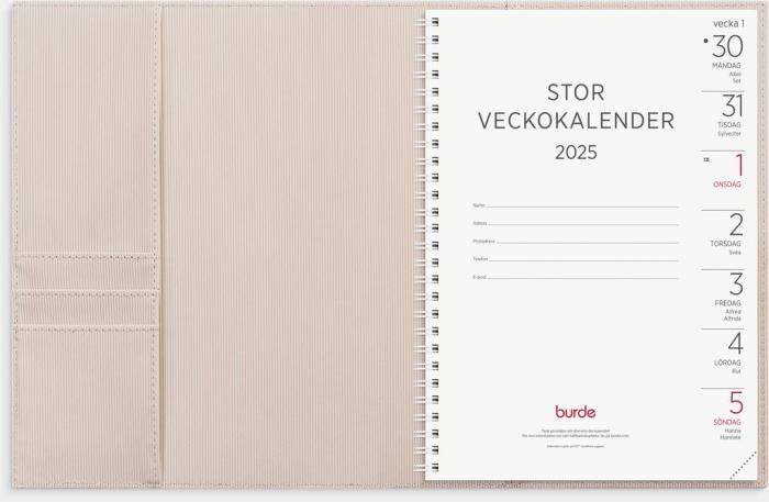 Stor Veckokalender beige konstläder Amelia 2025