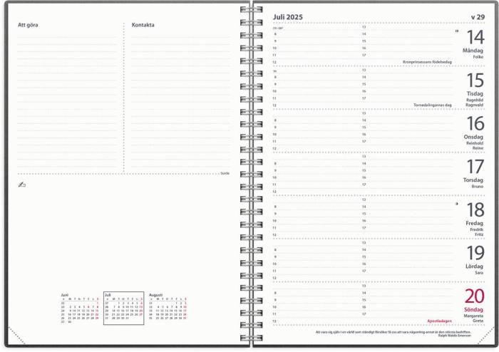 Kalender 2025 Diplomat svart konstläder Tora