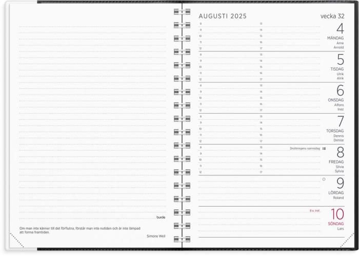 Liten veckokalender svart plast 2025